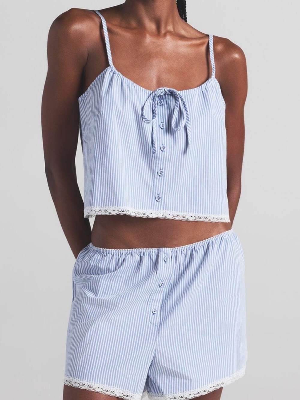 Skims Cotton Poplin Sleep Tank Blue White Coastal Size M